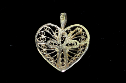 14k Yellow Gold Filigree Heart Pendant with Center Cross 1.4 Grams - Vintage-Style 14K Gold Heart & Cross Religious Charm