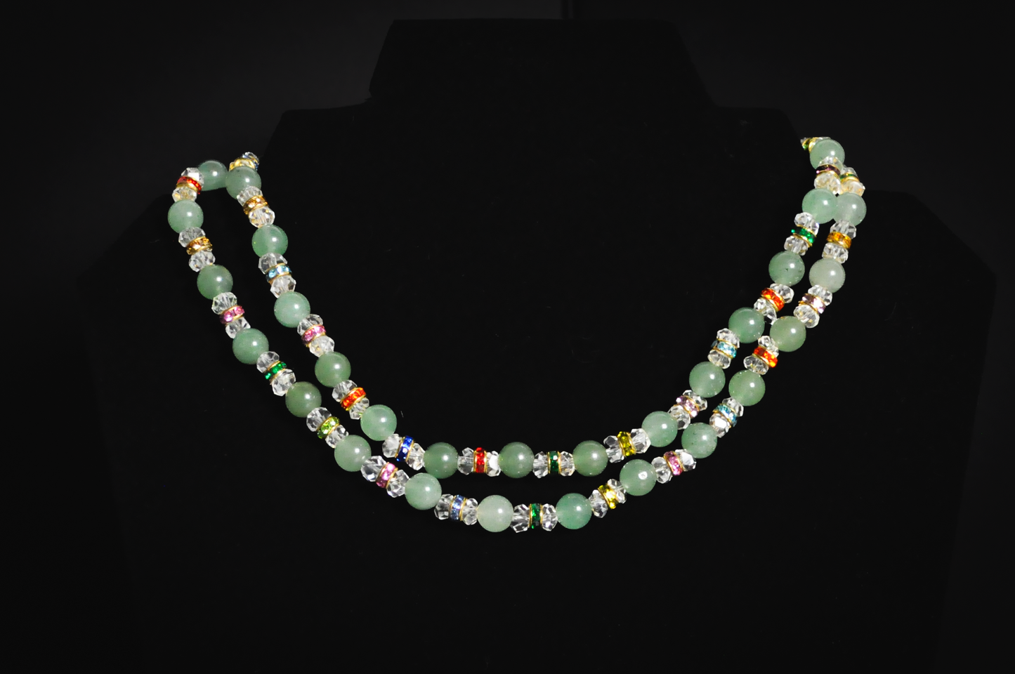 Long Light Green Gemstone Necklace with Multi-Color Accent Beads - Eclectic Jade Layering Necklace featuring Faceted Crystal and Glass Beads