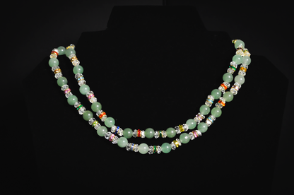 Long Light Green Gemstone Necklace with Multi-Color Accent Beads - Eclectic Jade Layering Necklace featuring Faceted Crystal and Glass Beads