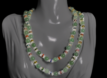Long Light Green Gemstone Necklace with Multi-Color Accent Beads - Eclectic Jade Layering Necklace featuring Faceted Crystal and Glass Beads