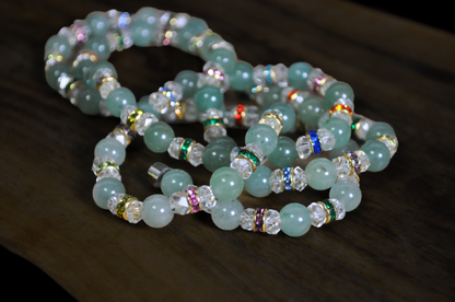 Long Light Green Gemstone Necklace with Multi-Color Accent Beads - Eclectic Jade Layering Necklace featuring Faceted Crystal and Glass Beads