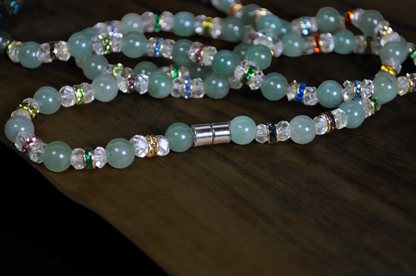 Long Light Green Gemstone Necklace with Multi-Color Accent Beads - Eclectic Jade Layering Necklace featuring Faceted Crystal and Glass Beads