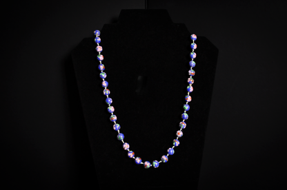 Vintage Chinese Export Cloisonne Bead Necklace - Cobalt Blue Enamel Floral Knotted Strand Chinese Cloisonne Necklace