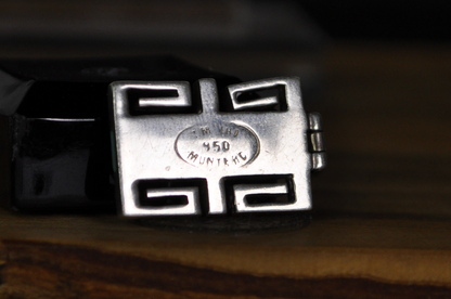 Vintage Sterling Silver Turquoise Inlay Geometric Pendant - Handcrafted Southwestern Style Sterling Silver and Turquoise Rectangular Pendant