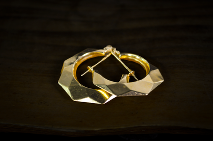 14k Vintage Yellow Gold Geometric Octagonal Hoop Earrings 2.9g - Elegant Geometric 14K Yellow Gold 2.9g Hoop Earrings