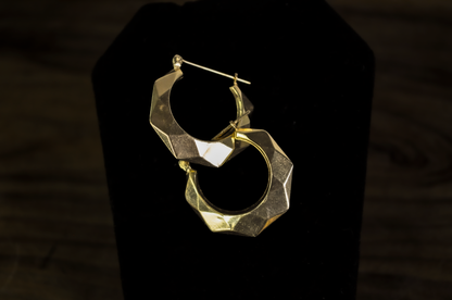 14k Vintage Yellow Gold Geometric Octagonal Hoop Earrings 2.9g - Elegant Geometric 14K Yellow Gold 2.9g Hoop Earrings