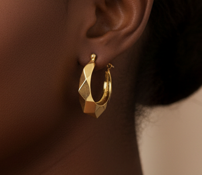 14k Vintage Yellow Gold Geometric Octagonal Hoop Earrings 2.9g - Elegant Geometric 14K Yellow Gold 2.9g Hoop Earrings