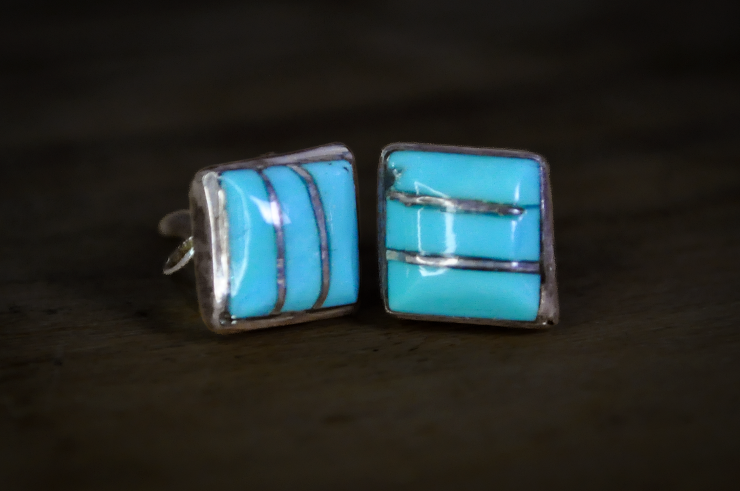 Sterling Silver Turquoise Native American Channel Inlay Earring - Native American Turquoise Channel Inlay Stud Earrings