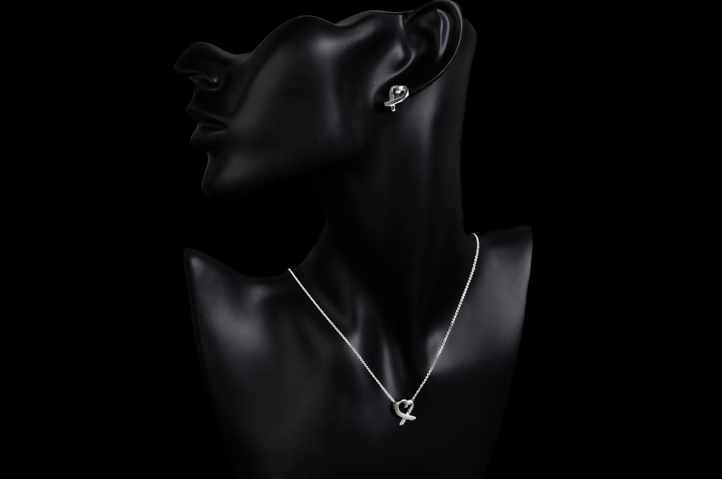 ATI Stamped Sterling Silver 925 Heart Necklace and Earring Set - Sterling Silver Loving Heart Style Necklace and Stud Earrings