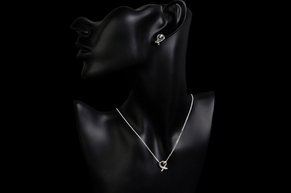 ATI Stamped Sterling Silver 925 Heart Necklace and Earring Set - Sterling Silver Loving Heart Style Necklace and Stud Earrings