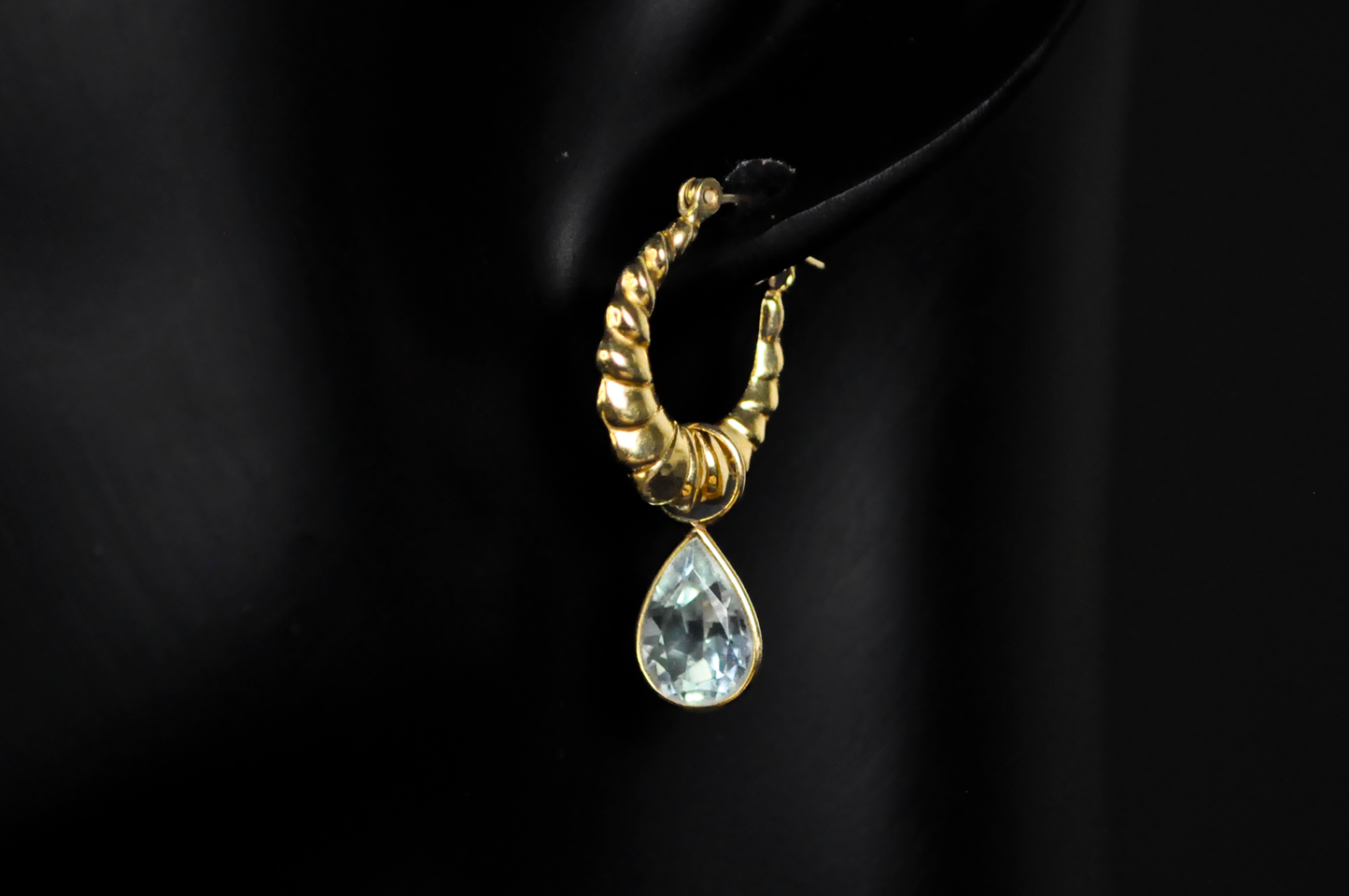 Stunning 14k Yellow Gold Graduated Shrimp Puffed Hollow Hoops with Dangle Attachments - Vintage 14k Gold Shrimp Hoop Earrings with Interchangeable Dangles