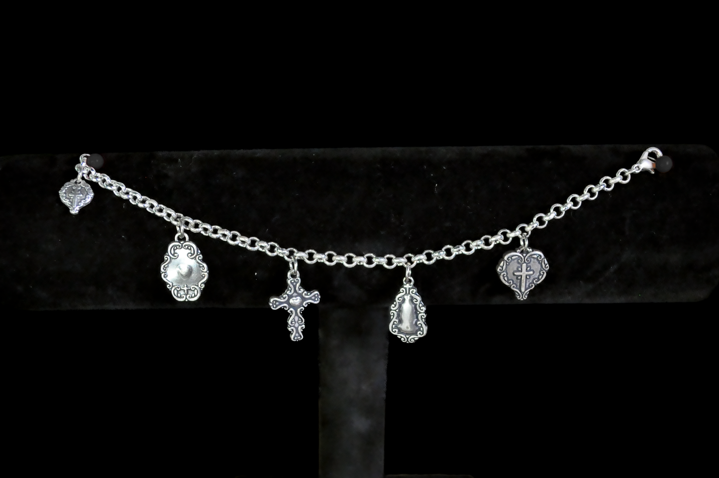 Vintage Blessing Jewelry Set Religious Charm Bracelet and Earrings - Blessing Antique Silver-Tone Charm Bracelet and Earring Set