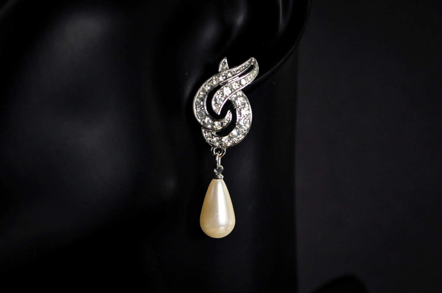 Vintage Signed Marvella Faux Pearl Necklace and Earring Set - Marvella Vintage Bridal Jewelry Set Pearl Rhinestone Choker and Teardrop Earrings