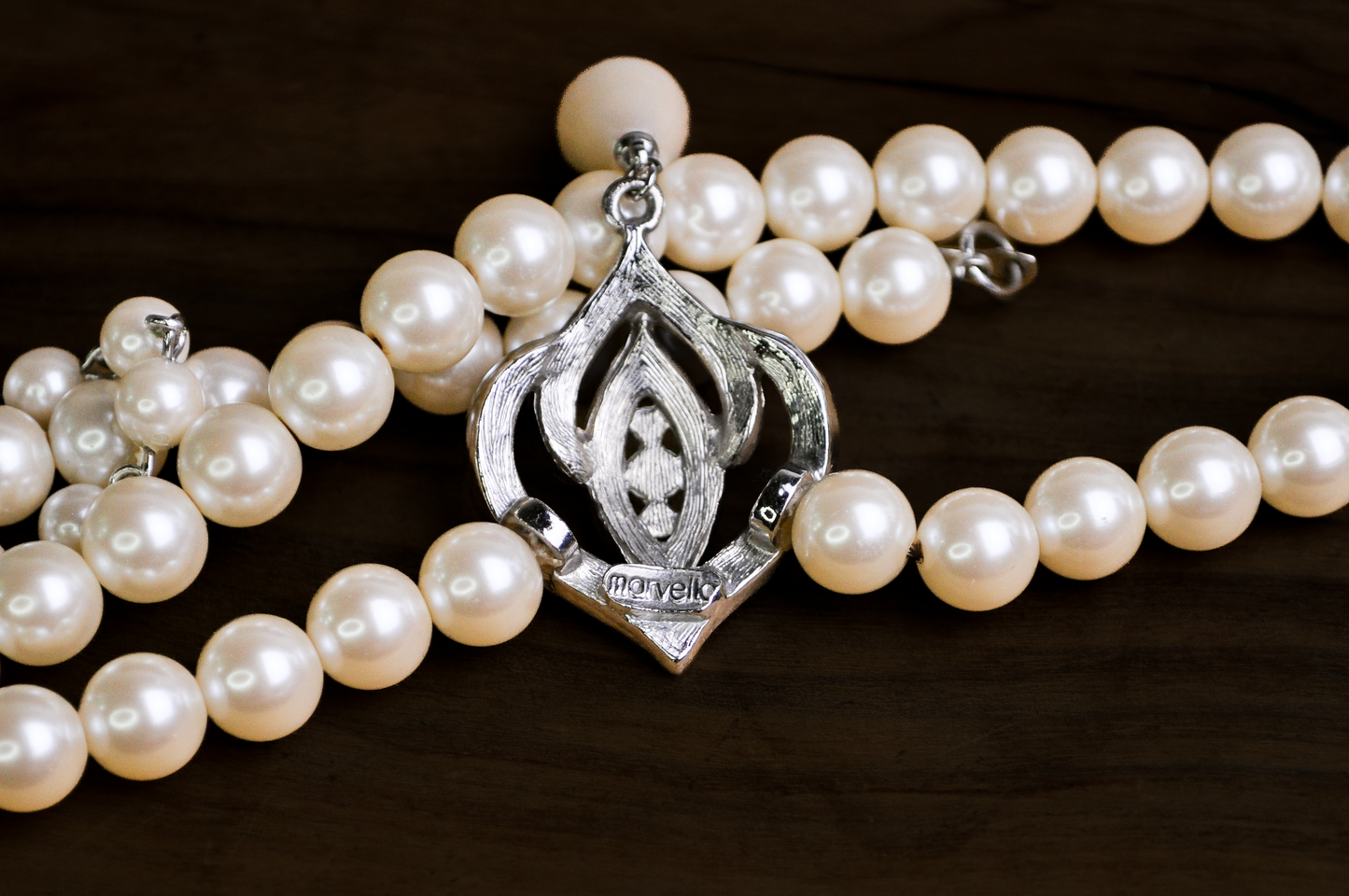 Vintage Signed Marvella Faux Pearl Necklace and Earring Set - Marvella Vintage Bridal Jewelry Set Pearl Rhinestone Choker and Teardrop Earrings