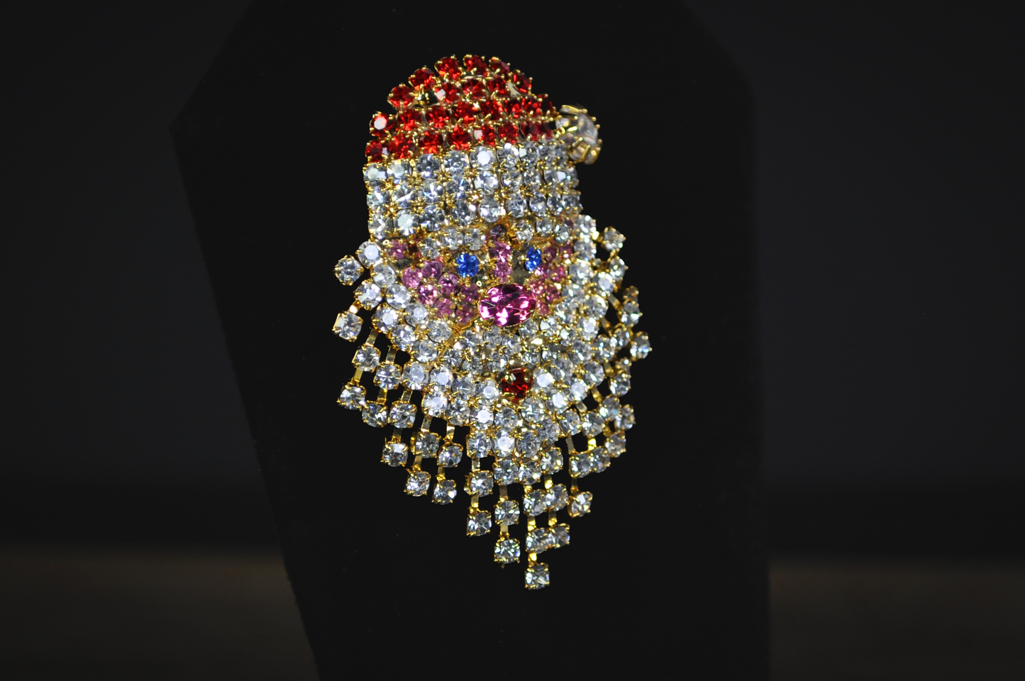 Sparkling Rhinestone Santa Claus Holiday Brooch By @OTC - Vintage-Style Crystal Santa Claus Christmas Pin