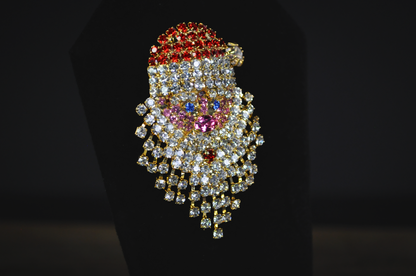Sparkling Rhinestone Santa Claus Holiday Brooch By @OTC - Vintage-Style Crystal Santa Claus Christmas Pin