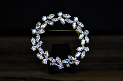 Vintage Wreath Brooch with Marquise Crystals - Vintage Gold Tone Floral Wreath Pin