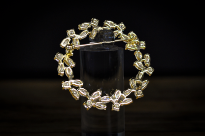 Vintage Wreath Brooch with Marquise Crystals - Vintage Gold Tone Floral Wreath Pin