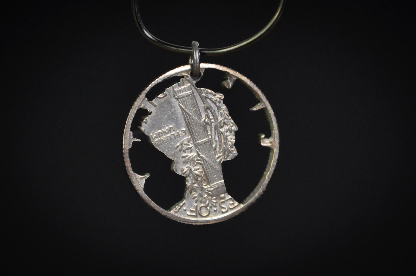 Hand-Cut 1943 Mercury Dime Pendant - 1943 Mercury Dime Cut-Out Charm Vintage Silver Coin Art Pendant