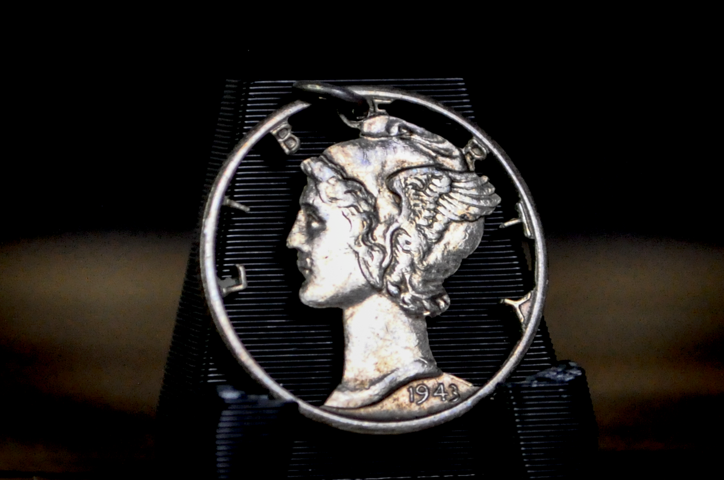 Hand-Cut 1943 Mercury Dime Pendant - 1943 Mercury Dime Cut-Out Charm Vintage Silver Coin Art Pendant