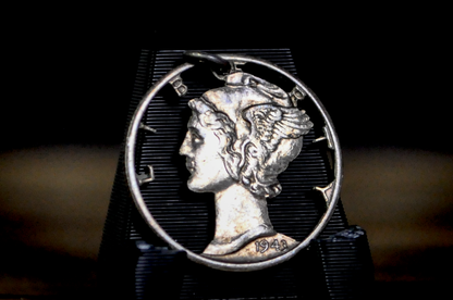 Hand-Cut 1943 Mercury Dime Pendant - 1943 Mercury Dime Cut-Out Charm Vintage Silver Coin Art Pendant
