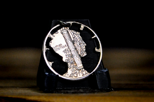 Hand-Cut 1943 Mercury Dime Pendant - 1943 Mercury Dime Cut-Out Charm Vintage Silver Coin Art Pendant