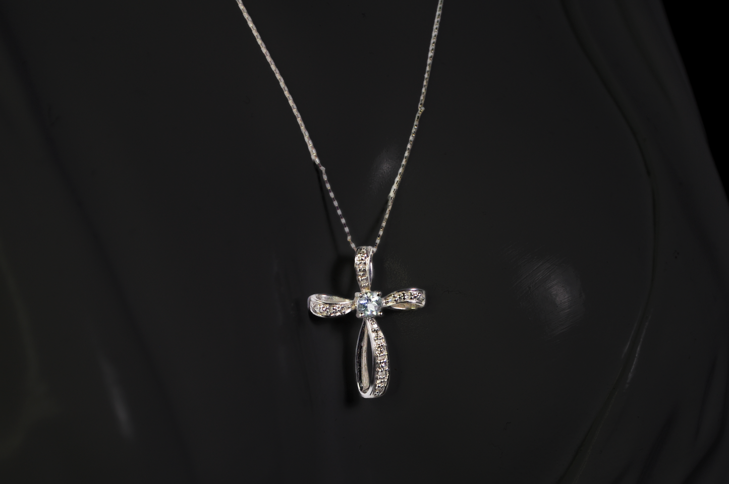 Belair "BIG" 14K Gold Aquamarine Cross Necklace Pendant 1.6g Vintage Religious - 14K White Gold Pinwheel Cross Pendant with Natural Aquamarine