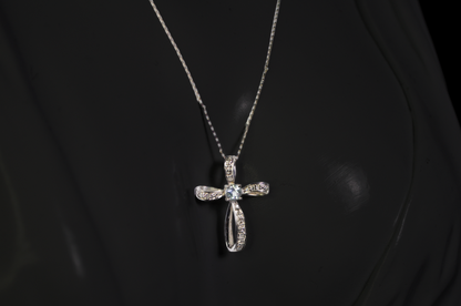 Belair "BIG" 14K Gold Aquamarine Cross Necklace Pendant 1.6g Vintage Religious - 14K White Gold Pinwheel Cross Pendant with Natural Aquamarine