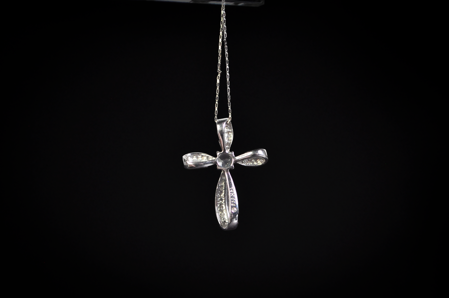Belair "BIG" 14K Gold Aquamarine Cross Necklace Pendant 1.6g Vintage Religious - 14K White Gold Pinwheel Cross Pendant with Natural Aquamarine