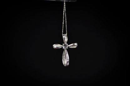 Belair "BIG" 14K Gold Aquamarine Cross Necklace Pendant 1.6g Vintage Religious - 14K White Gold Pinwheel Cross Pendant with Natural Aquamarine