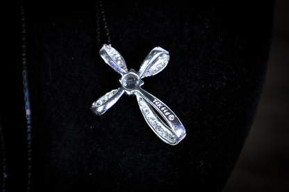 Belair "BIG" 14K Gold Aquamarine Cross Necklace Pendant 1.6g Vintage Religious - 14K White Gold Pinwheel Cross Pendant with Natural Aquamarine