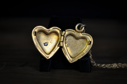 Religious Mother of Pearl Heart Locket with Gold Cross 12k GF Pendant and Original Matching Chain - Vintage 1/20 12k Gold Filled Heart Cross Locket with Original Chain