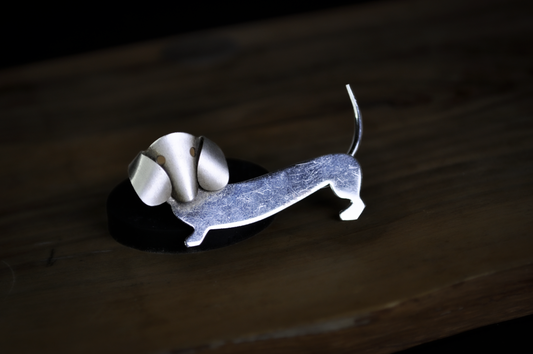 Vintage Beau Sterling Silver Modernist Dachshund Brooch - Mid-Century Modern Sterling Silver Weiner Dog Pin