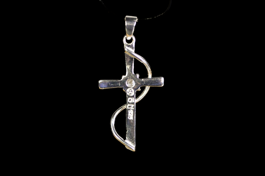 Vintage 925 Sterling Silver Cross Pendant with S-Swirl Accent and Round CZ Stone - SU 925 CH Hallmarked Sterling Silver Cross Pendant with Round Cut Crystal