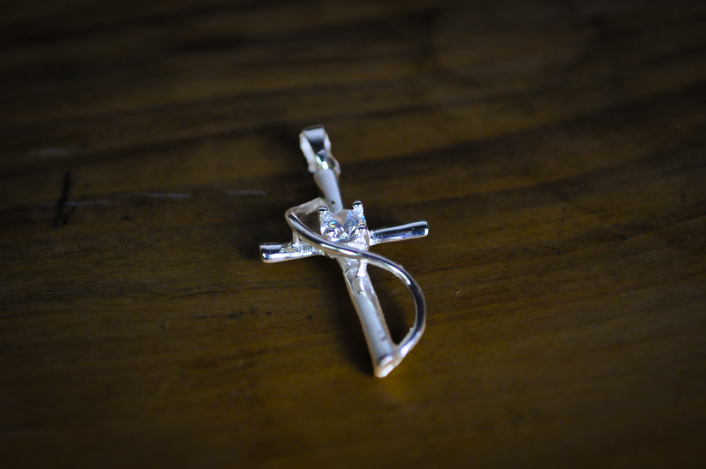 Vintage 925 Sterling Silver Cross Pendant with S-Swirl Accent and Round CZ Stone - SU 925 CH Hallmarked Sterling Silver Cross Pendant with Round Cut Crystal
