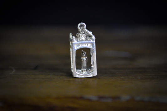 Vintage .925 Sterling Silver Lantern Niche Charm - Antique Style Sterling Silver Architectural Lantern Pendant