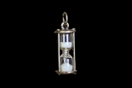 Vintage Beau Sterling Silver Hourglass Charm Pendant with Working White Sand - Beau 925 Sterling Silver Miniature Sand Timer Charm Mid-Century Modern Jewelry