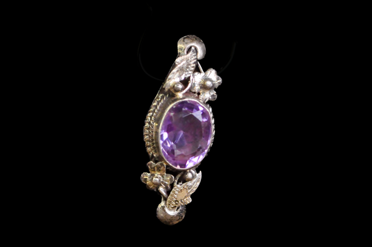 Sterling Silver Amethyst Flower Brooch Vintage - 925 Sterling Silver Purple Amethyst Floral Pin
