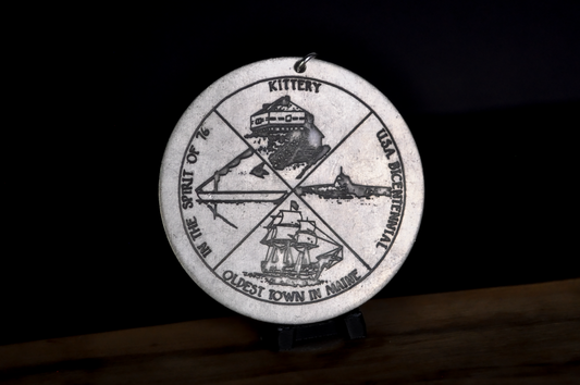 Vintage 1976 Kittery Maine Bicentennial Pewter Medallion Spirit of '76 Pendant - 1976 Kittery Maine Bicentennial Large Pewter Pendant Medal