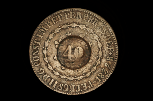 1832-R Brazil 40 Réis Counterstamp on 80 Réis Copper Coin Emperor Pedro II - Brazil 1832 R Rio Mint 40 Reis Countermark Copper Coin Pedro II KM# 446