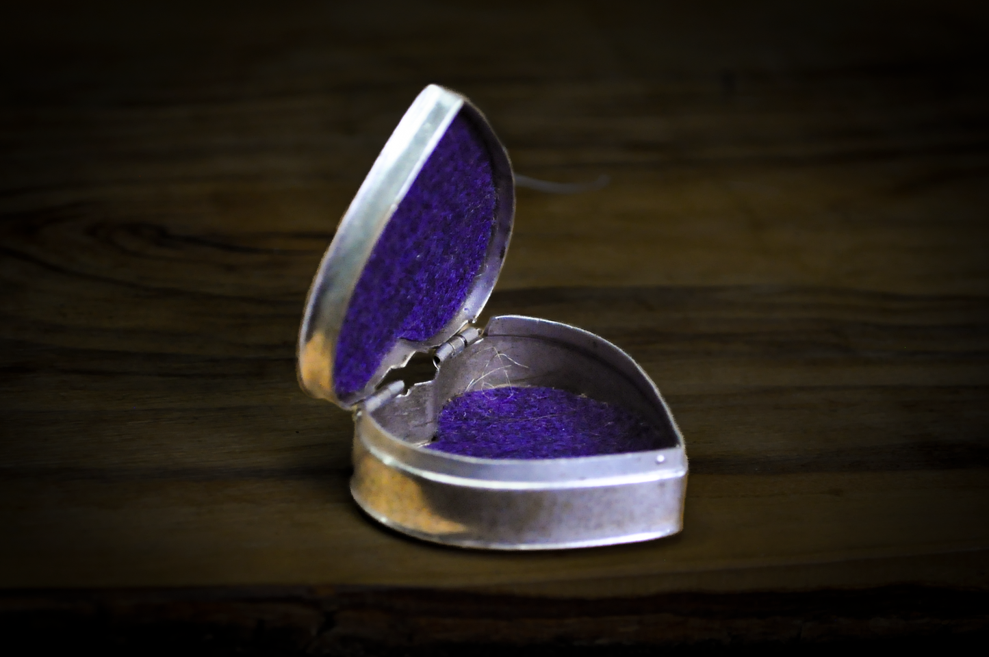 Vintage Heart-Shaped Silver-Tone Trinket Box with Raised Latin Cross - Religious Keepsake Box Heart Shaped with Purple Velvet Lining