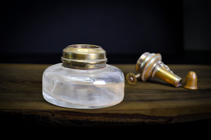 Antique Jeweler's Alcohol Spirit Lamp with Brass Burner and Snuffer Cap - Victorian Era Glass Reservoir Spirit Lamp with Attached Brass Snuffer