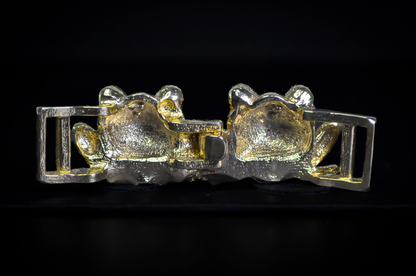 Vintage Double Frog Belt Buck Gold Toned 2 Piece Set Brand TD © - 1980s Gold Toned Frog Interlocking Pair Belt Buckle Set