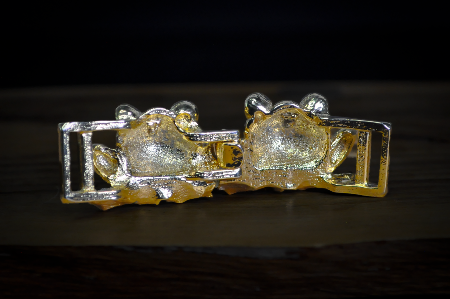 Vintage Double Frog Belt Buck Gold Toned 2 Piece Set Brand TD © - 1980s Gold Toned Frog Interlocking Pair Belt Buckle Set