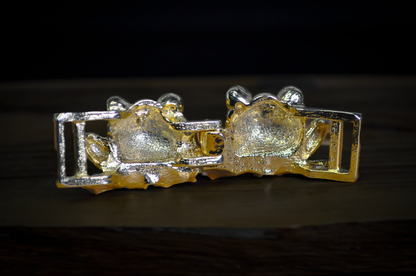 Vintage Double Frog Belt Buck Gold Toned 2 Piece Set Brand TD © - 1980s Gold Toned Frog Interlocking Pair Belt Buckle Set