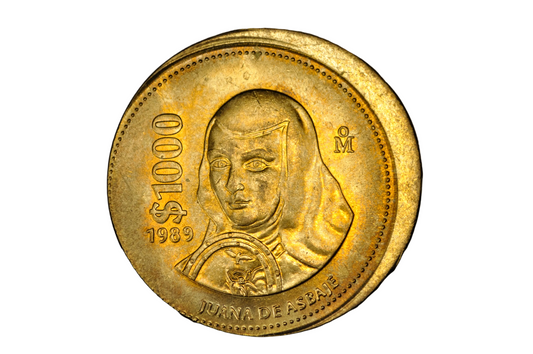 1989 Mexico 1000 Pesos Juana de Asbaje Rare 15% Off-Center Strike Mint Error - 1989 Mexican 1000 Pesos Error Coin 15% Off-Center Strike
