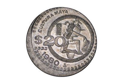 1980 Mexico 20 Pesos 10% Off Center Strike Mint Error - 10% Off Center Strike 1980 Mexico 20 Pesos Error Coin