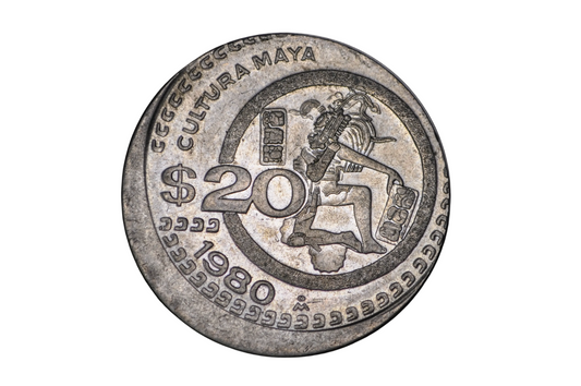 1980 Mexico 20 Pesos 10% Off Center Strike Mint Error - 10% Off Center Strike 1980 Mexico 20 Pesos Error Coin