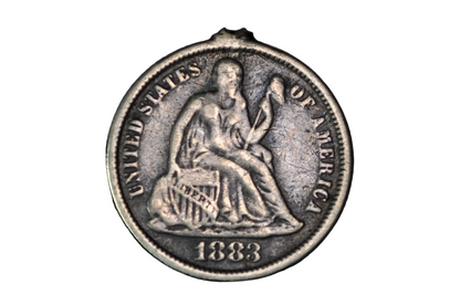 Antique 1883 Seated Liberty Silver Dime Love Token Engraved Hebrew Letter He - Victorian Judaica Amulet Hand-Engraved Hebrew Letter He "HaShem" on 1883 Silver Dime