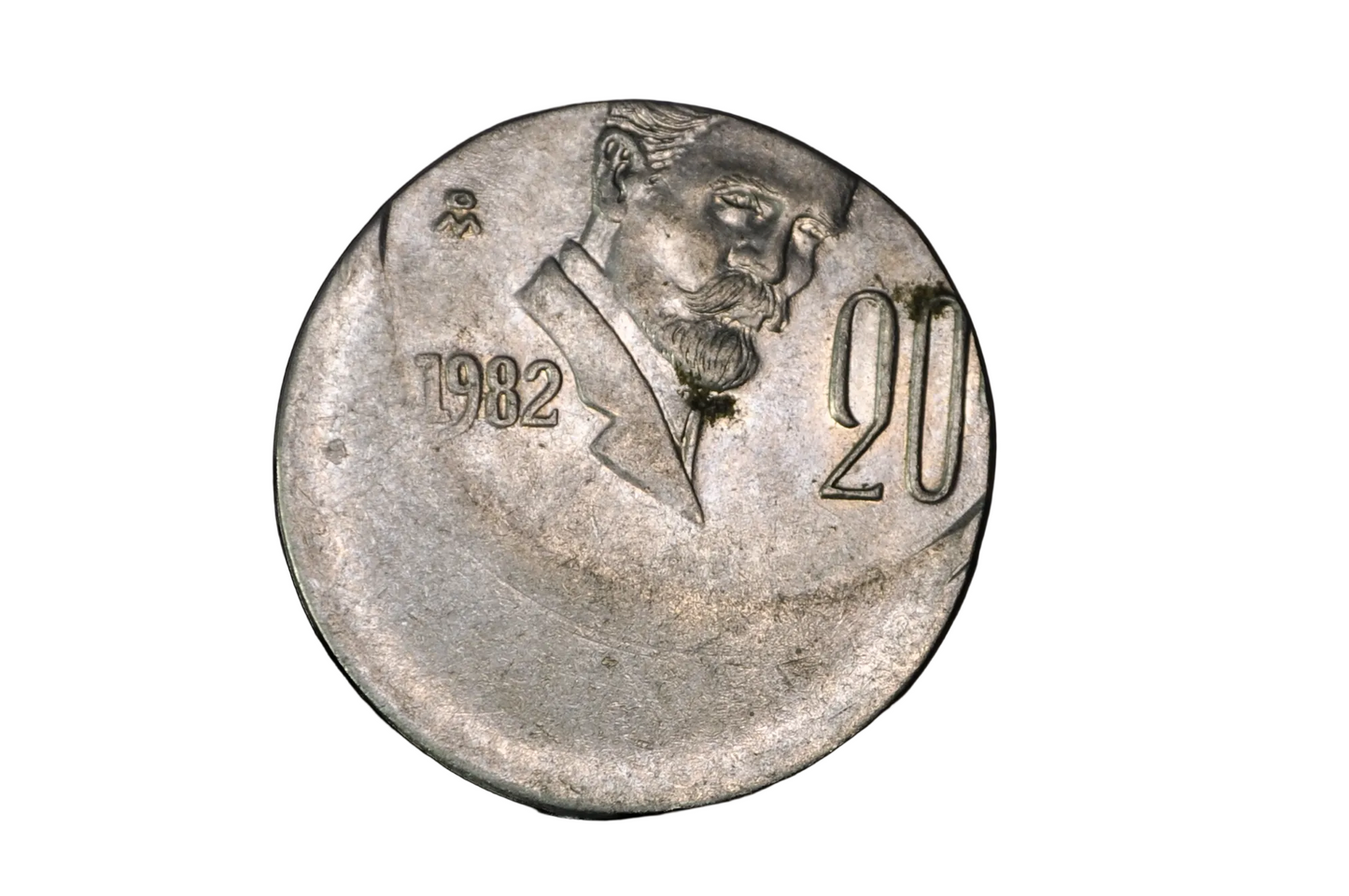 1982 20 Centavos 35% Off Center Strike Mint Error - 35% Off Center Strike 1982 Mexico 20 Centavos Error Coin